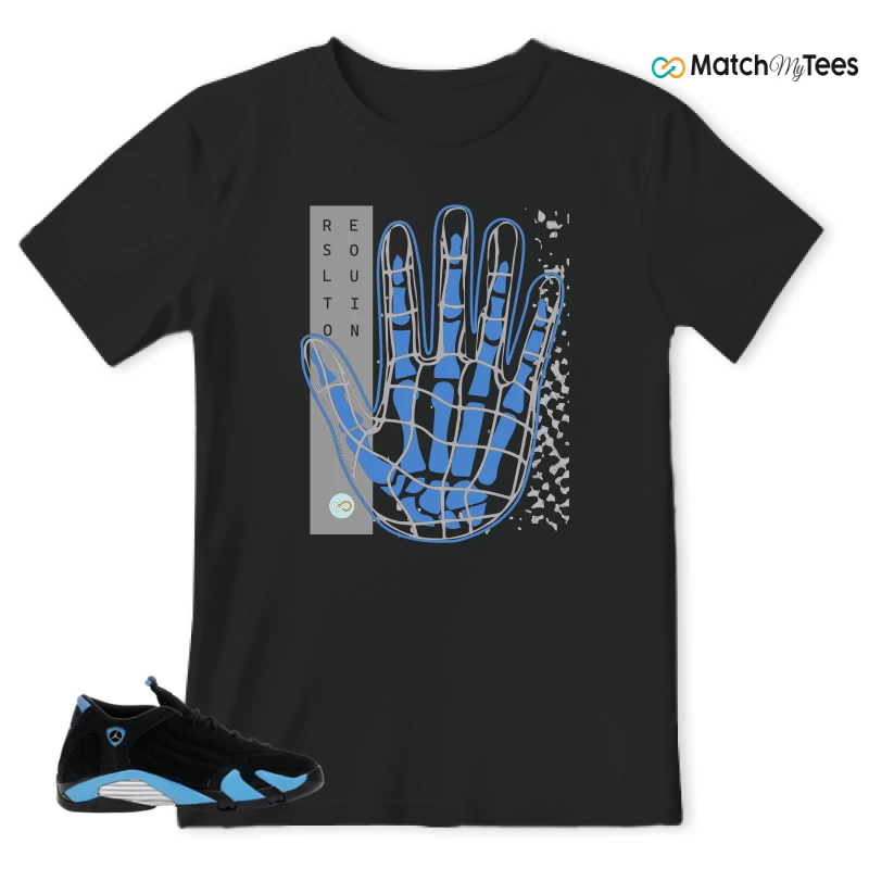 NIKE AIR JORDAN 14 RETRO BLACK UNIVERSITY BLUE (2026) (GS) SNEAKER Matching Tees t-shirt