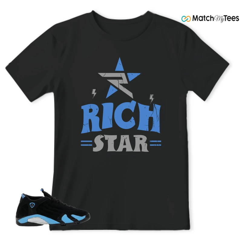 NIKE AIR JORDAN 14 RETRO BLACK UNIVERSITY BLUE (2026) (GS) SNEAKER Matching Tees t-shirt