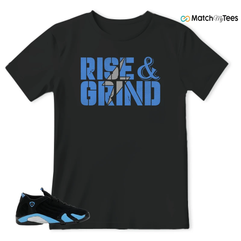 NIKE AIR JORDAN 14 RETRO BLACK UNIVERSITY BLUE (2026) (GS) SNEAKER Matching Tees t-shirt