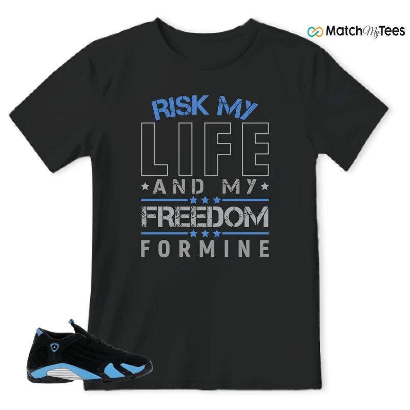 NIKE AIR JORDAN 14 RETRO BLACK UNIVERSITY BLUE (2026) (GS) SNEAKER Matching Tees t-shirt