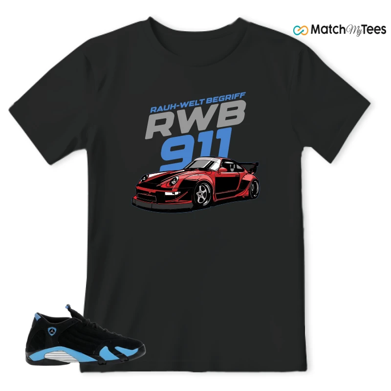 NIKE AIR JORDAN 14 RETRO BLACK UNIVERSITY BLUE (2026) (GS) SNEAKER Matching Tees t-shirt