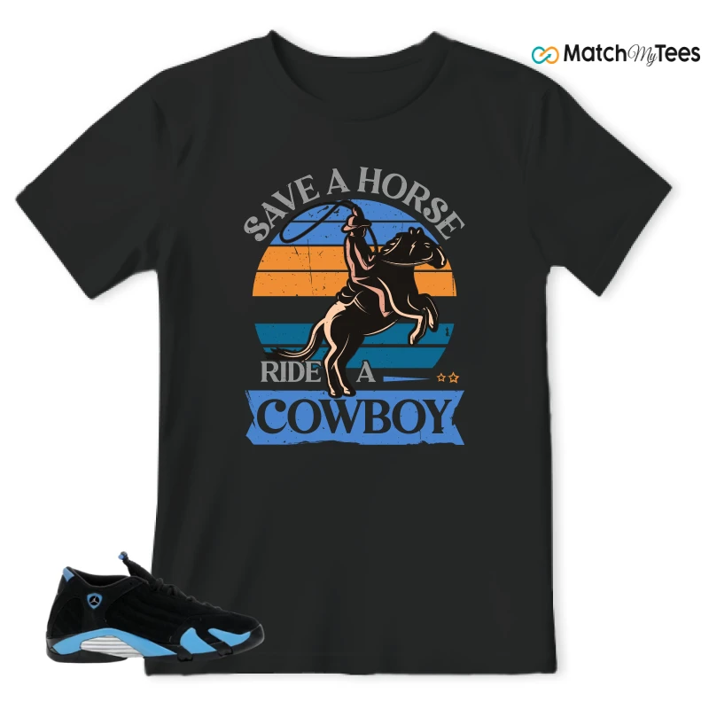 NIKE AIR JORDAN 14 RETRO BLACK UNIVERSITY BLUE (2026) (GS) SNEAKER Matching Tees t-shirt