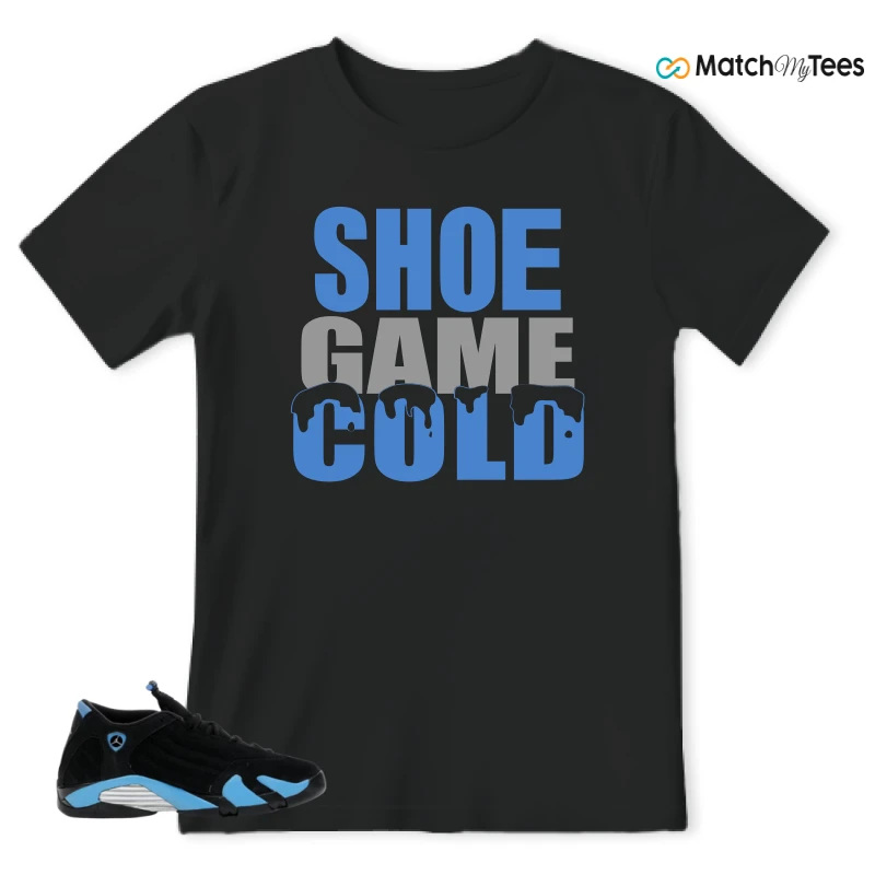 NIKE AIR JORDAN 14 RETRO BLACK UNIVERSITY BLUE (2026) (GS) SNEAKER Matching Tees t-shirt