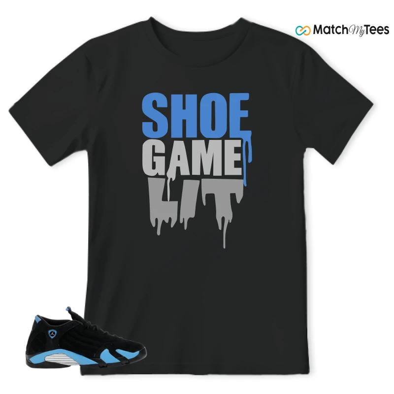 NIKE AIR JORDAN 14 RETRO BLACK UNIVERSITY BLUE (2026) (GS) SNEAKER Matching Tees t-shirt