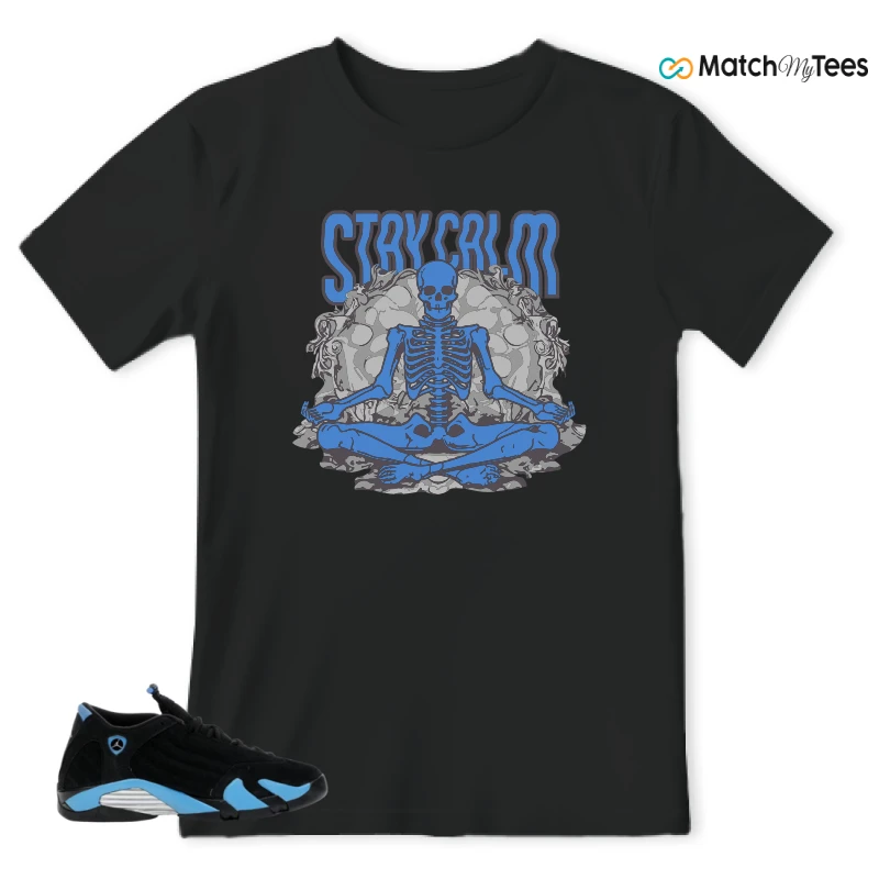 NIKE AIR JORDAN 14 RETRO BLACK UNIVERSITY BLUE (2026) (GS) SNEAKER Matching Tees t-shirt