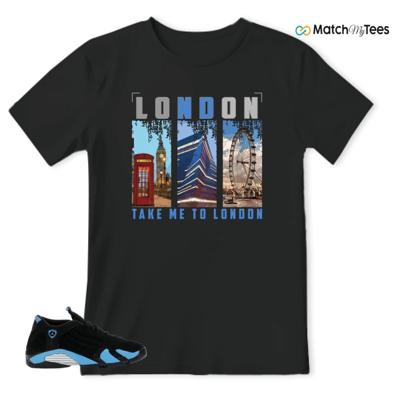 NIKE AIR JORDAN 14 RETRO BLACK UNIVERSITY BLUE (2026) (GS) SNEAKER Matching Tees t-shirt