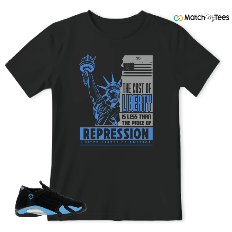NIKE AIR JORDAN 14 RETRO BLACK UNIVERSITY BLUE (2026) (GS) SNEAKER Matching Tees t-shirt