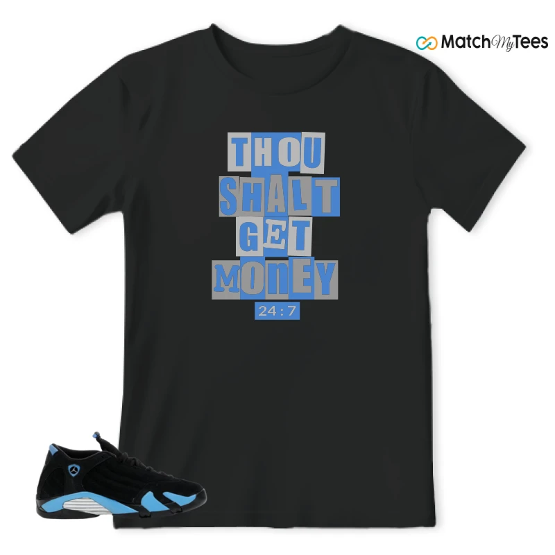 NIKE AIR JORDAN 14 RETRO BLACK UNIVERSITY BLUE (2026) (GS) SNEAKER Matching Tees t-shirt