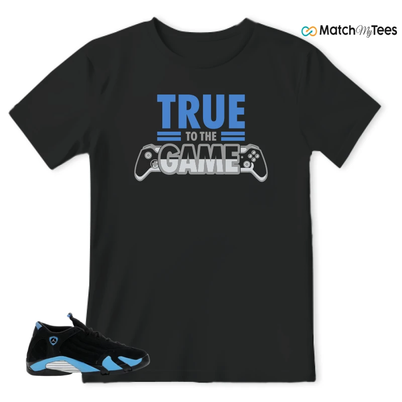 NIKE AIR JORDAN 14 RETRO BLACK UNIVERSITY BLUE (2026) (GS) SNEAKER Matching Tees t-shirt