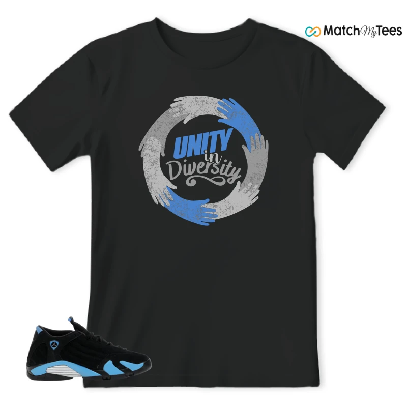NIKE AIR JORDAN 14 RETRO BLACK UNIVERSITY BLUE (2026) (GS) SNEAKER Matching Tees t-shirt
