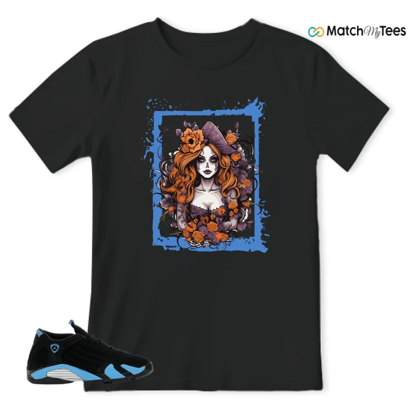 NIKE AIR JORDAN 14 RETRO BLACK UNIVERSITY BLUE (2026) (GS) SNEAKER Matching Tees t-shirt