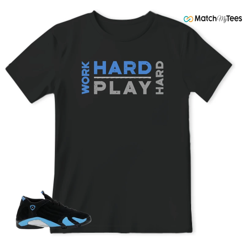 NIKE AIR JORDAN 14 RETRO BLACK UNIVERSITY BLUE (2026) (GS) SNEAKER Matching Tees t-shirt