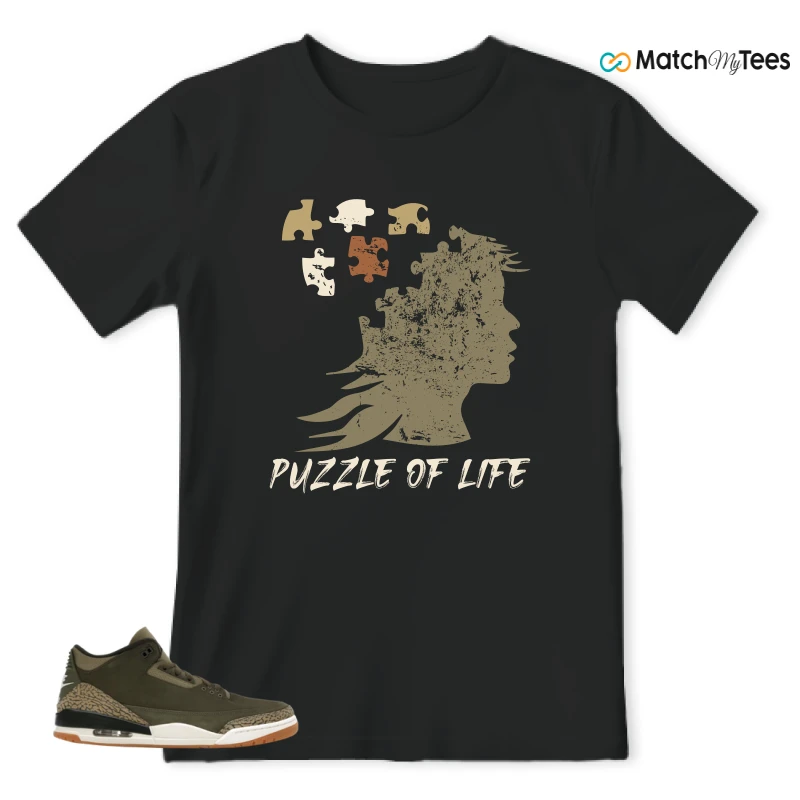 NIKE AIR JORDAN 3 RETRO FAMILY AFFAIR SNEAKER/MEDIUM OLIVE/SEQUOIA/NEUTRAL OLIVE/SAIL/TOTAL CRIMSON matching T-shirt