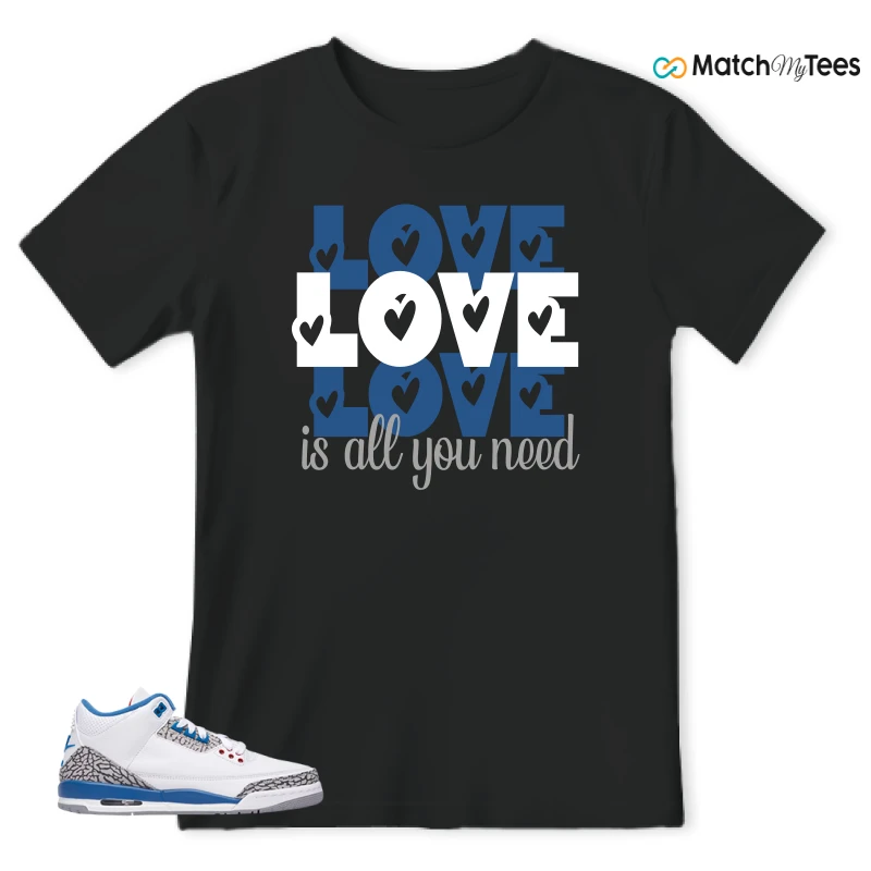 NIKE AIR JORDAN 3 RETRO TRUE BLUE 2026 GRADE SCHOOL SNEAKER/WHITE/VARSITY RED/TRUE BLUE/CEMENT GREY/ANTHRACITE matching T-shirt
