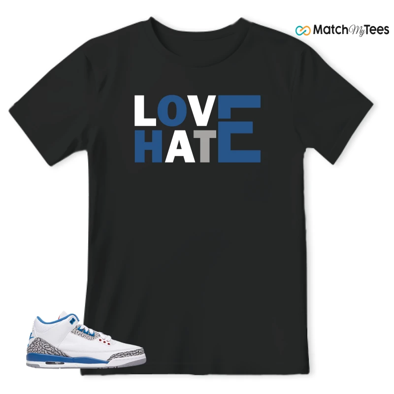 NIKE AIR JORDAN 3 RETRO TRUE BLUE 2026 GRADE SCHOOL SNEAKER/WHITE/VARSITY RED/TRUE BLUE/CEMENT GREY/ANTHRACITE matching T-shirt