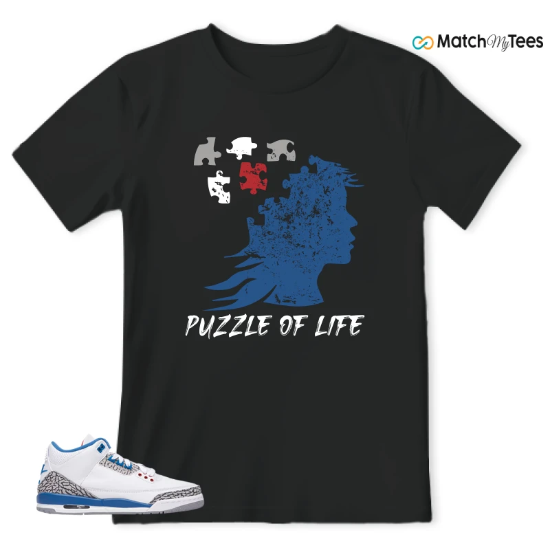 NIKE AIR JORDAN 3 RETRO TRUE BLUE 2026 GRADE SCHOOL SNEAKER/WHITE/VARSITY RED/TRUE BLUE/CEMENT GREY/ANTHRACITE matching T-shirt