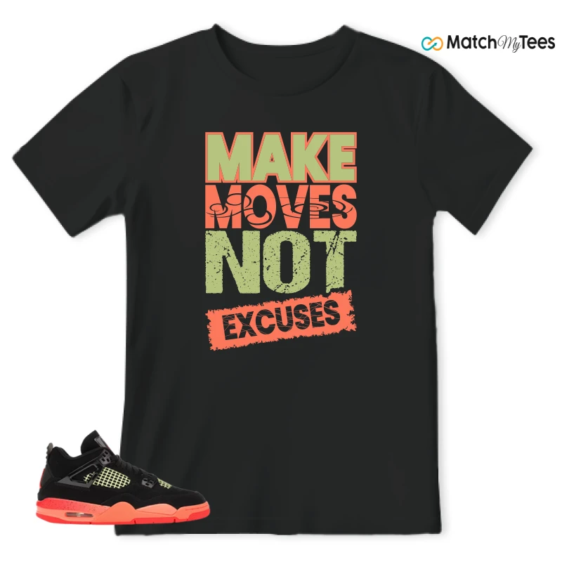 NIKE AIR JORDAN 4 BLACK INFRARED 23 SNEAKER/BLACK/INFRARED 23/BRIGHT MANGO/BARELY VOLT/WHITE matching T-shirt