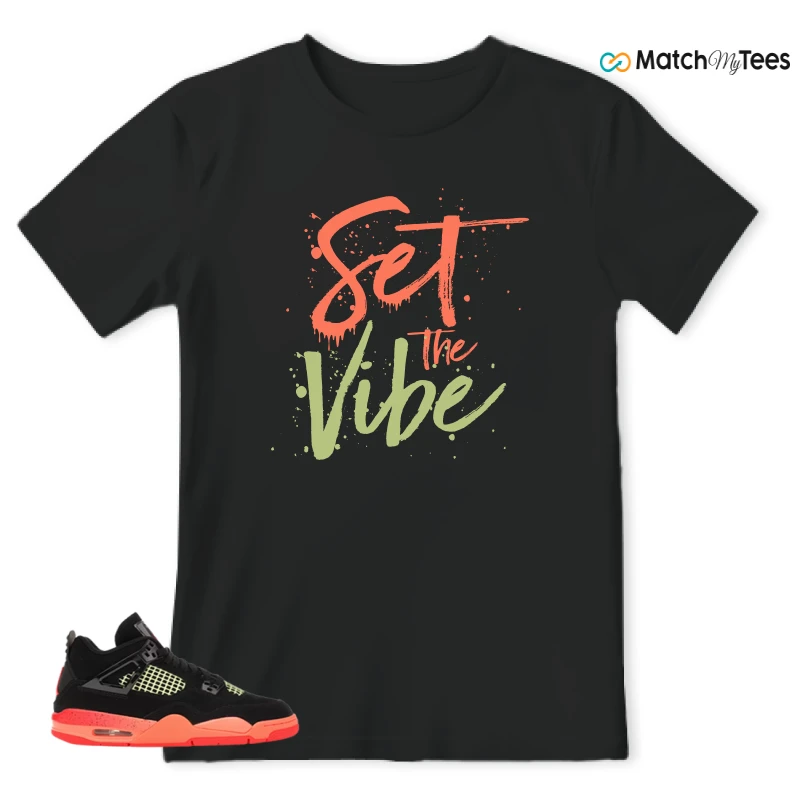 NIKE AIR JORDAN 4 BLACK INFRARED 23 SNEAKER/BLACK/INFRARED 23/BRIGHT MANGO/BARELY VOLT/WHITE matching T-shirt