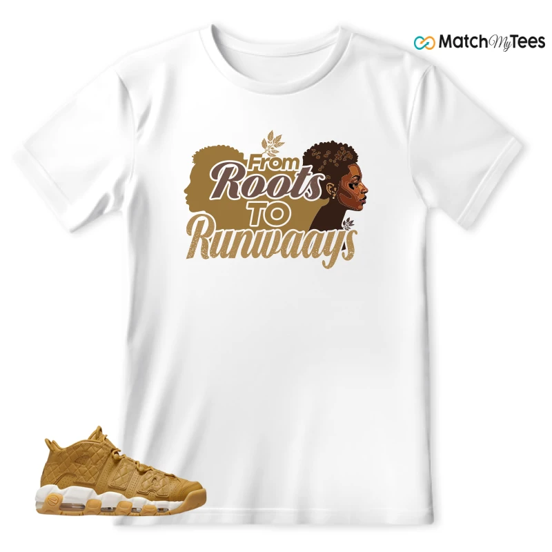 NIKE AIR MORE UPTEMPO QUILTED WHEAT GUM LIGHT BROWN (WOMEN'S) SNEAKER Matching Tees t-shirt