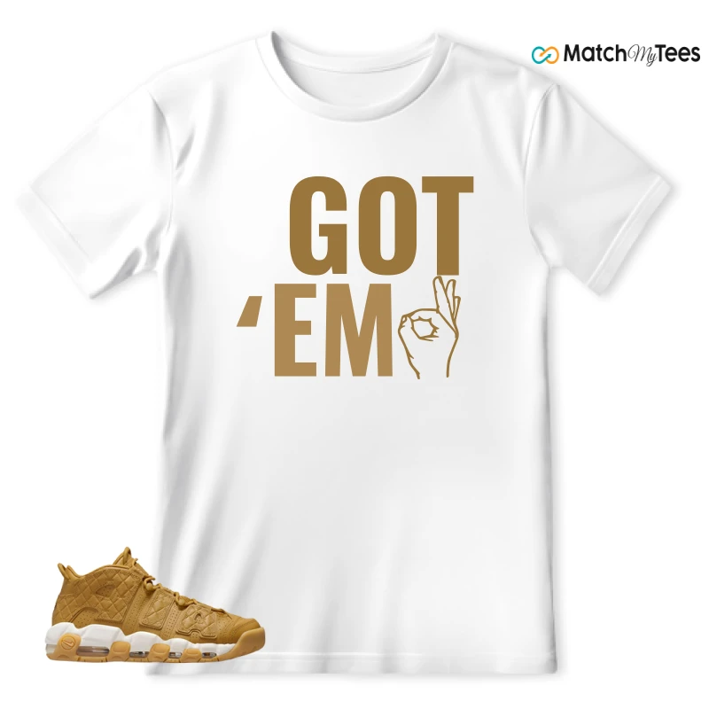 NIKE AIR MORE UPTEMPO QUILTED WHEAT GUM LIGHT BROWN (WOMEN'S) SNEAKER Matching Tees t-shirt