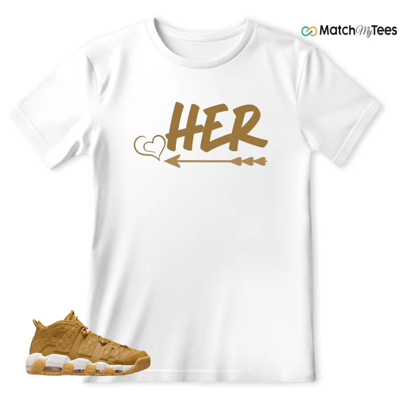 NIKE AIR MORE UPTEMPO QUILTED WHEAT GUM LIGHT BROWN (WOMEN'S) SNEAKER Matching Tees t-shirt