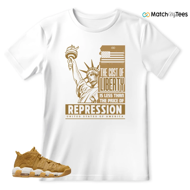 NIKE AIR MORE UPTEMPO QUILTED WHEAT GUM LIGHT BROWN (WOMEN'S) SNEAKER Matching Tees t-shirt
