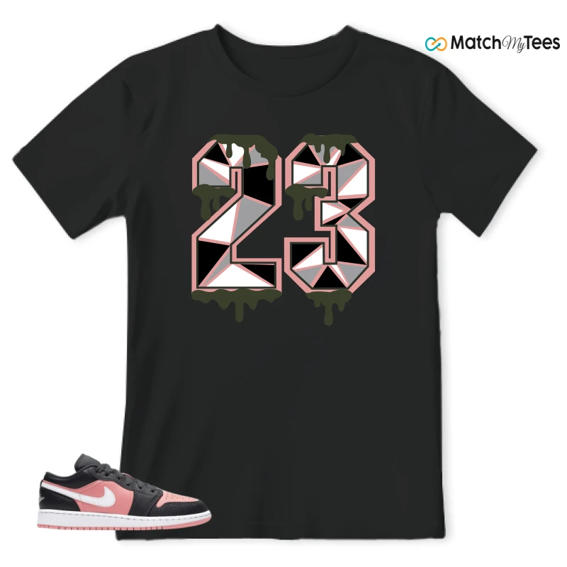 NIKE JORDAN 1 LOW BLACK PINK QUARTZ (GS) SNEAKER Matching Tees t-shirt