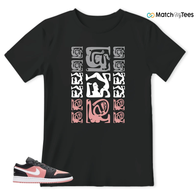 NIKE JORDAN 1 LOW BLACK PINK QUARTZ (GS) SNEAKER Matching Tees t-shirt