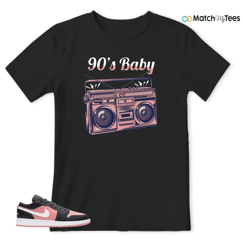 NIKE JORDAN 1 LOW BLACK PINK QUARTZ (GS) SNEAKER Matching Tees t-shirt