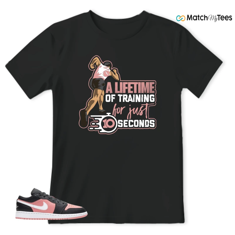 NIKE JORDAN 1 LOW BLACK PINK QUARTZ (GS) SNEAKER Matching Tees t-shirt
