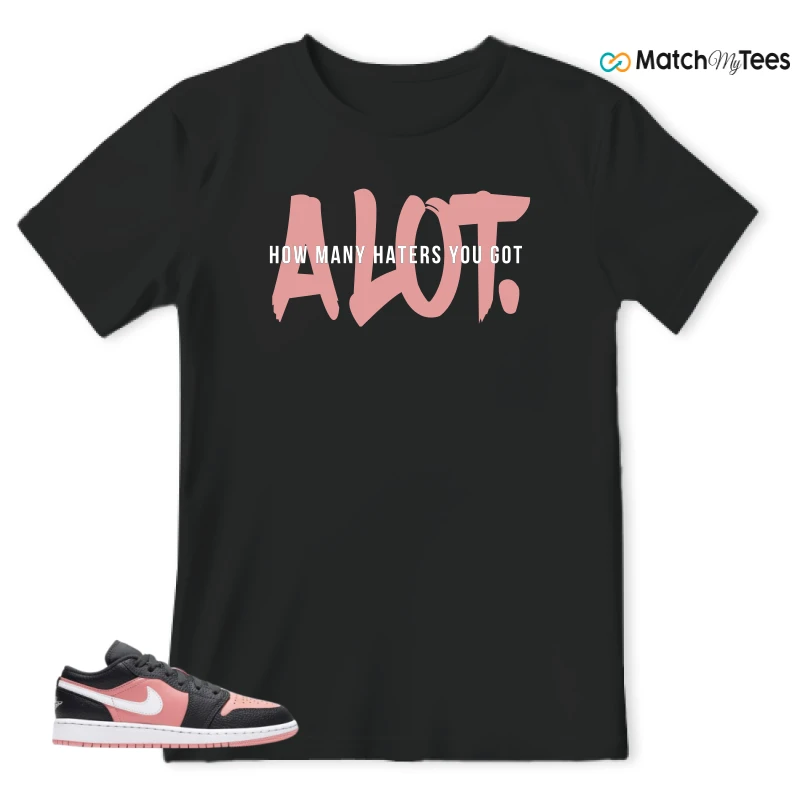 NIKE JORDAN 1 LOW BLACK PINK QUARTZ (GS) SNEAKER Matching Tees t-shirt