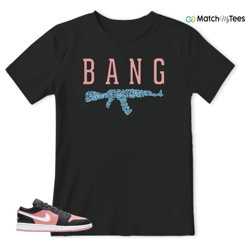 NIKE JORDAN 1 LOW BLACK PINK QUARTZ (GS) SNEAKER Matching Tees t-shirt