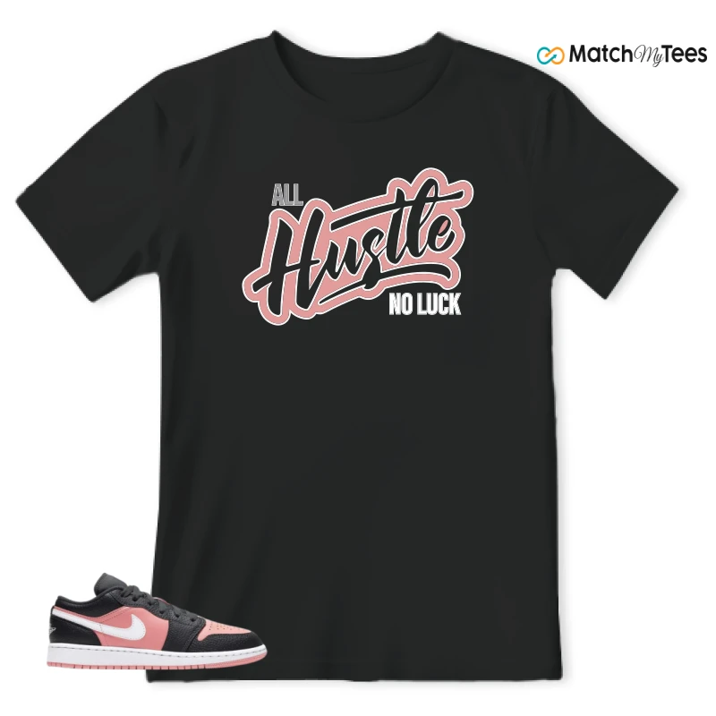 NIKE JORDAN 1 LOW BLACK PINK QUARTZ (GS) SNEAKER Matching Tees t-shirt