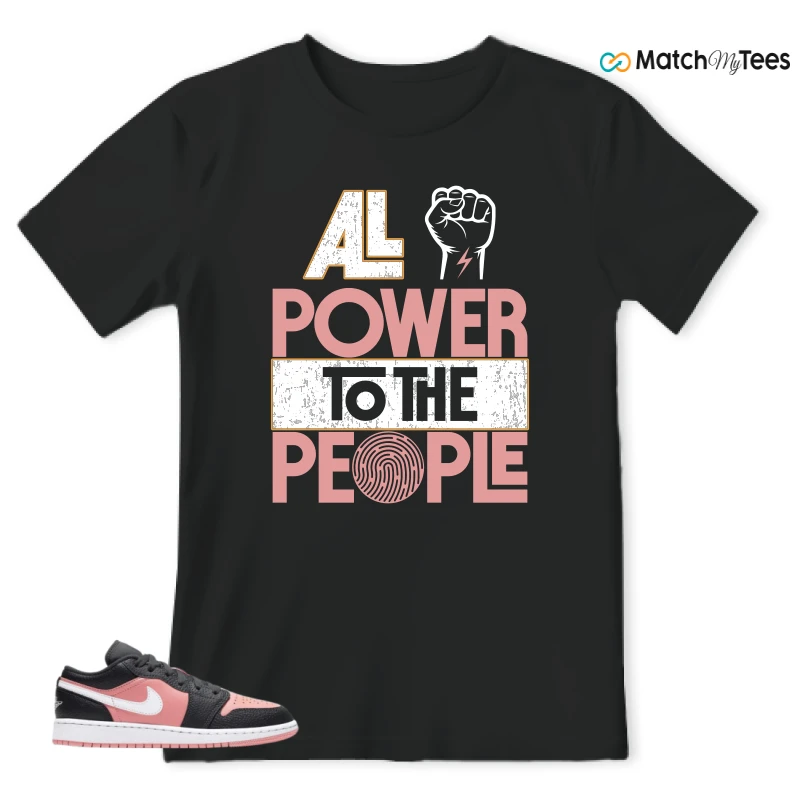 NIKE JORDAN 1 LOW BLACK PINK QUARTZ (GS) SNEAKER Matching Tees t-shirt