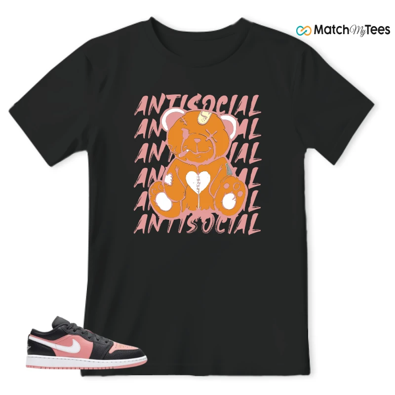 NIKE JORDAN 1 LOW BLACK PINK QUARTZ (GS) SNEAKER Matching Tees t-shirt