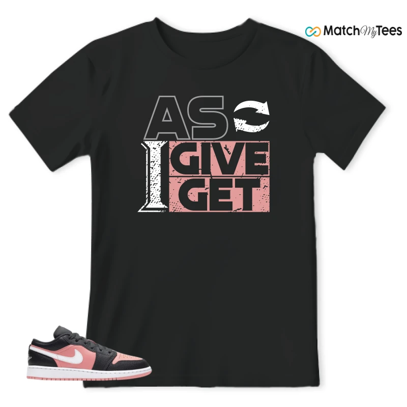 NIKE JORDAN 1 LOW BLACK PINK QUARTZ (GS) SNEAKER Matching Tees t-shirt