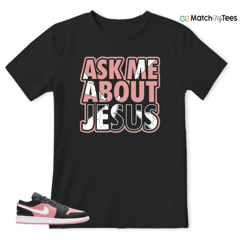 NIKE JORDAN 1 LOW BLACK PINK QUARTZ (GS) SNEAKER Matching Tees t-shirt