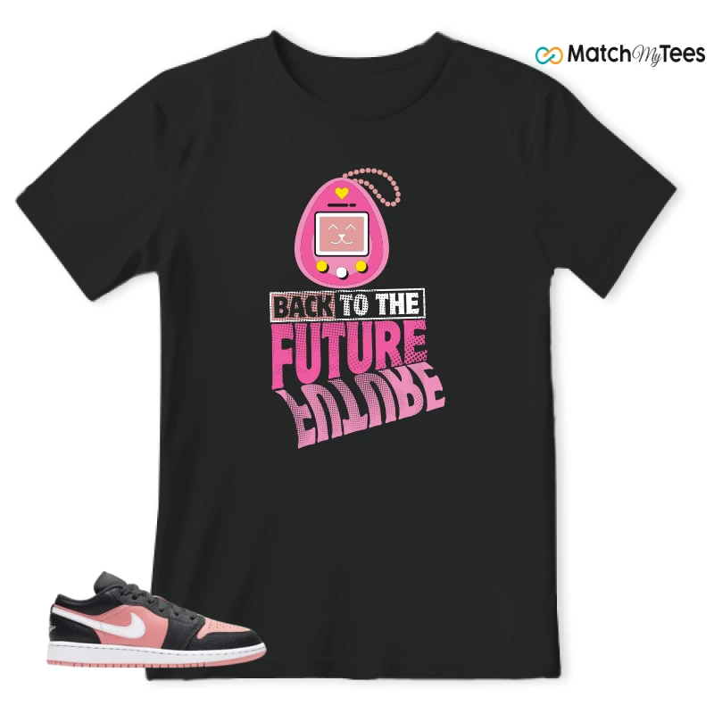 NIKE JORDAN 1 LOW BLACK PINK QUARTZ (GS) SNEAKER Matching Tees t-shirt