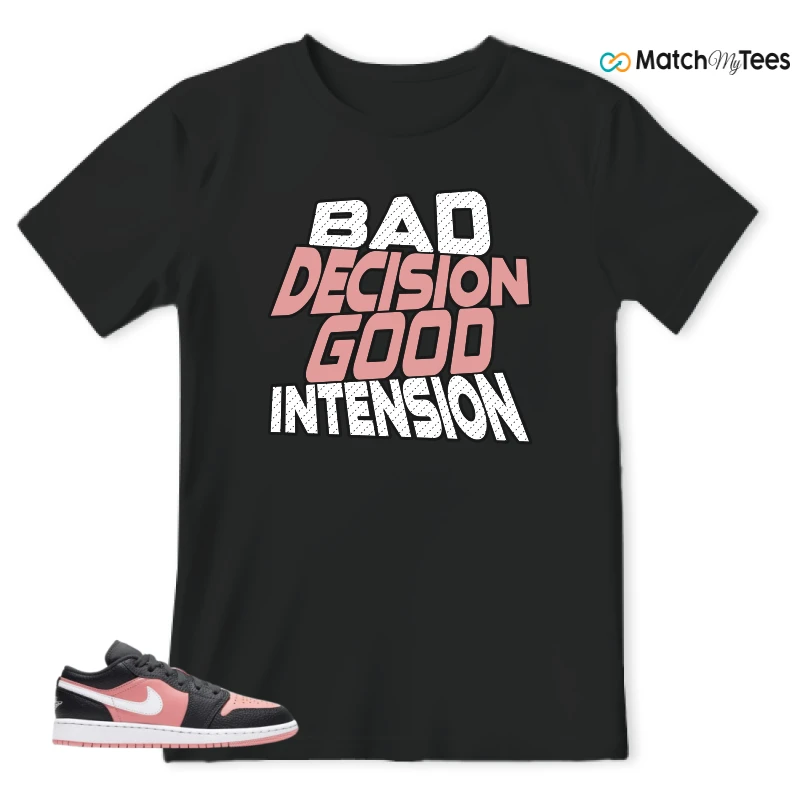 NIKE JORDAN 1 LOW BLACK PINK QUARTZ (GS) SNEAKER Matching Tees t-shirt