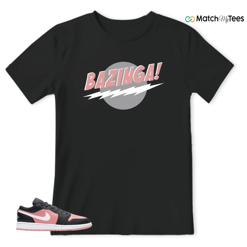 NIKE JORDAN 1 LOW BLACK PINK QUARTZ (GS) SNEAKER Matching Tees t-shirt