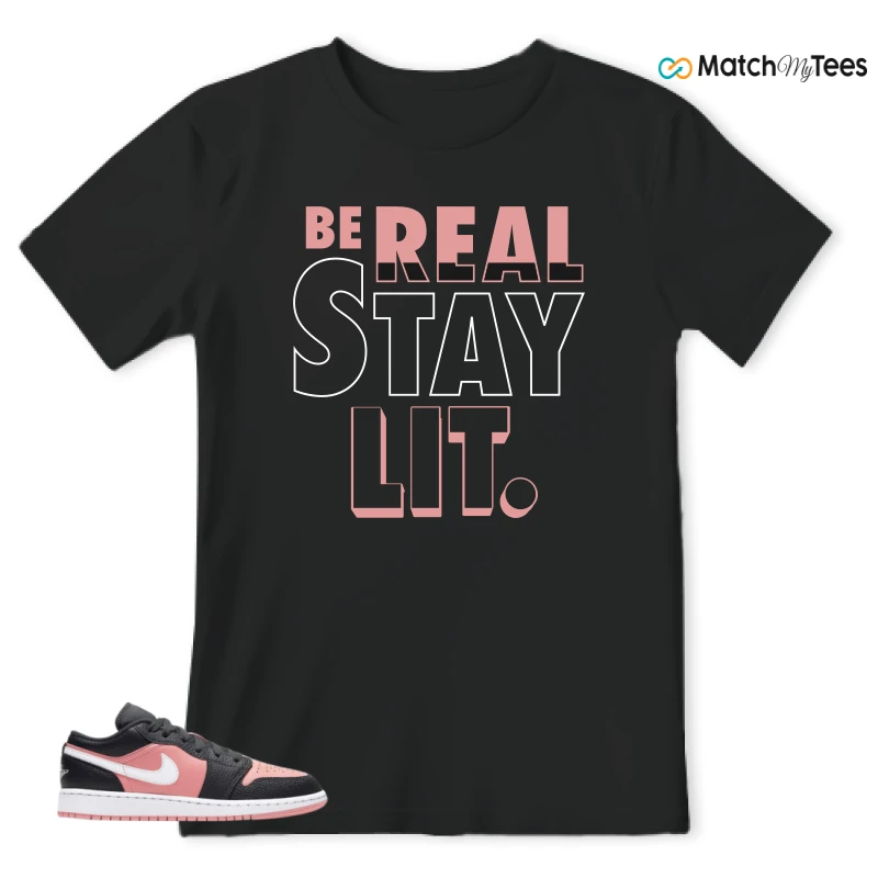 NIKE JORDAN 1 LOW BLACK PINK QUARTZ (GS) SNEAKER Matching Tees t-shirt