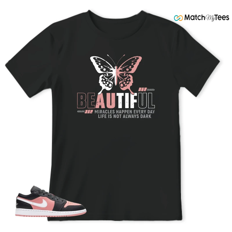 NIKE JORDAN 1 LOW BLACK PINK QUARTZ (GS) SNEAKER Matching Tees t-shirt