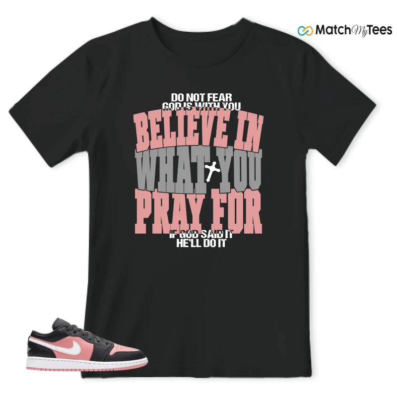 NIKE JORDAN 1 LOW BLACK PINK QUARTZ (GS) SNEAKER Matching Tees t-shirt