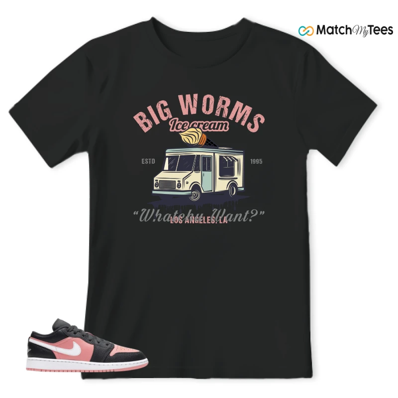 NIKE JORDAN 1 LOW BLACK PINK QUARTZ (GS) SNEAKER Matching Tees t-shirt