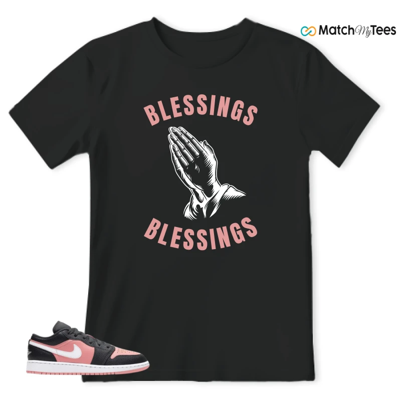 NIKE JORDAN 1 LOW BLACK PINK QUARTZ (GS) SNEAKER Matching Tees t-shirt