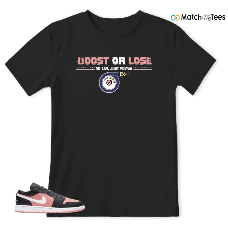 NIKE JORDAN 1 LOW BLACK PINK QUARTZ (GS) SNEAKER Matching Tees t-shirt