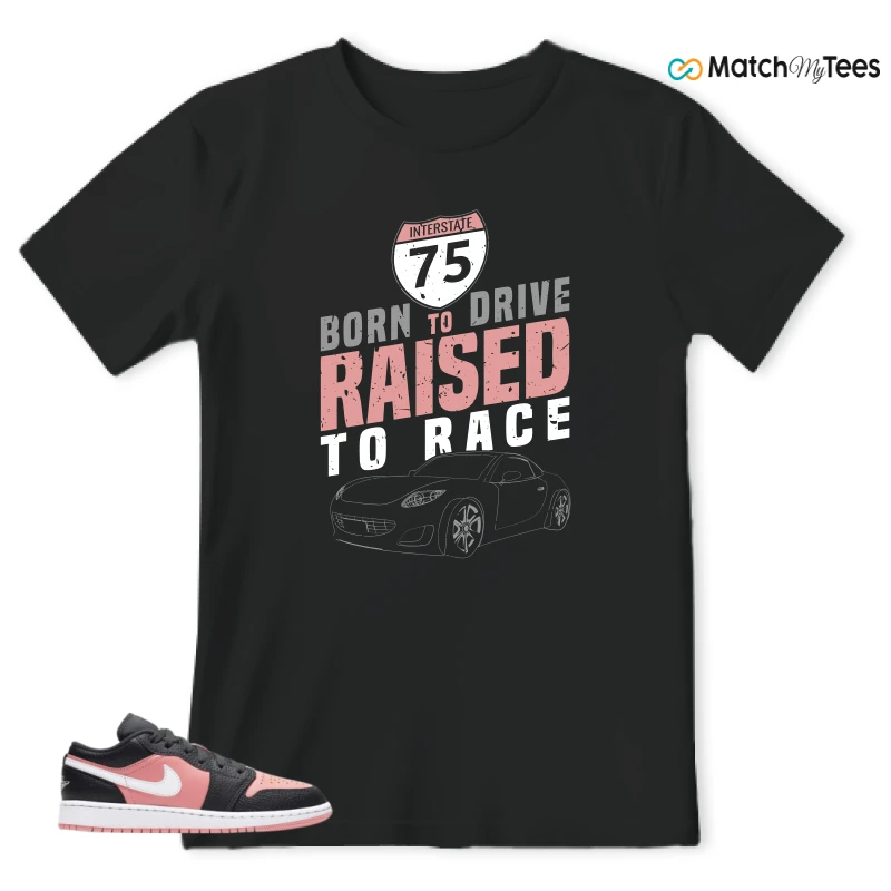 NIKE JORDAN 1 LOW BLACK PINK QUARTZ (GS) SNEAKER Matching Tees t-shirt