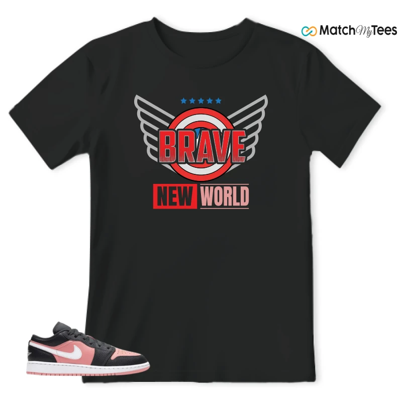 NIKE JORDAN 1 LOW BLACK PINK QUARTZ (GS) SNEAKER Matching Tees t-shirt