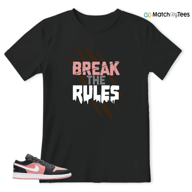 NIKE JORDAN 1 LOW BLACK PINK QUARTZ (GS) SNEAKER Matching Tees t-shirt