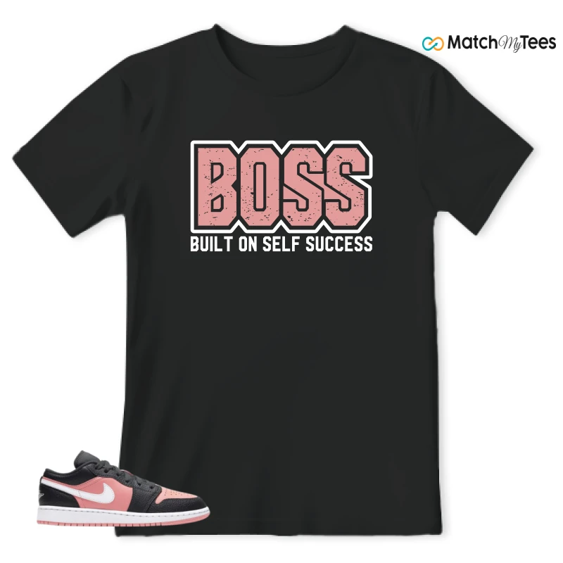 NIKE JORDAN 1 LOW BLACK PINK QUARTZ (GS) SNEAKER Matching Tees t-shirt